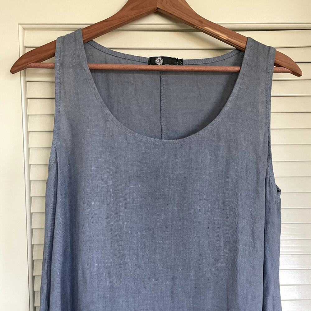 Made in Italy Linen Slate Blue Asymmetrical Midi Dress S Lagenlook Minimalist - Picture 6 of 9